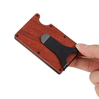 Dompet DYL Vintage untuk Pria Tempat Kartu Kredit Penjepit Uang & Tali Uang Tunai Tipis RFID Pola Kreatif Kayu Alami