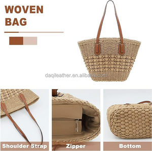 กระเป๋าถือสานฟางชายหาดฤดูร้อน ซับในโพลีเอสเตอร์ ดีไซน์ขายส่ง กระเป๋าถือ DAQI สายสะพายเดี่ยว สำหรับเดินทาง ปาร์ตี้ ใช้ได้ทั้งชายและหญิง ขนาดกะทัดรัด - Product Image 2
