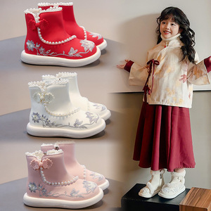 Hanfu da ragazza autunno inverno stivali con gonna a cavallo stile cinese per bambini traspirante Slip-On alla caviglia <span class=keywords><strong>stivaletti</strong></span> <span class=keywords><strong>in</strong></span> <span class=keywords><strong>gomma</strong></span> - Product Image 1