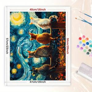Kit de peinture d'animaux par numéros pour adultes-DIY Chats assis dans une rangée <span class=keywords><strong>sous</strong></span> le <span class=keywords><strong>ciel</strong></span> étoilé 16x20 pouces, Cadeaux d'art sans cadre - Product Image 2