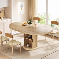 Table à manger ronde extensible en bois moderne de 63 pouces, gain de place, avec base sur piédestal pour la maison