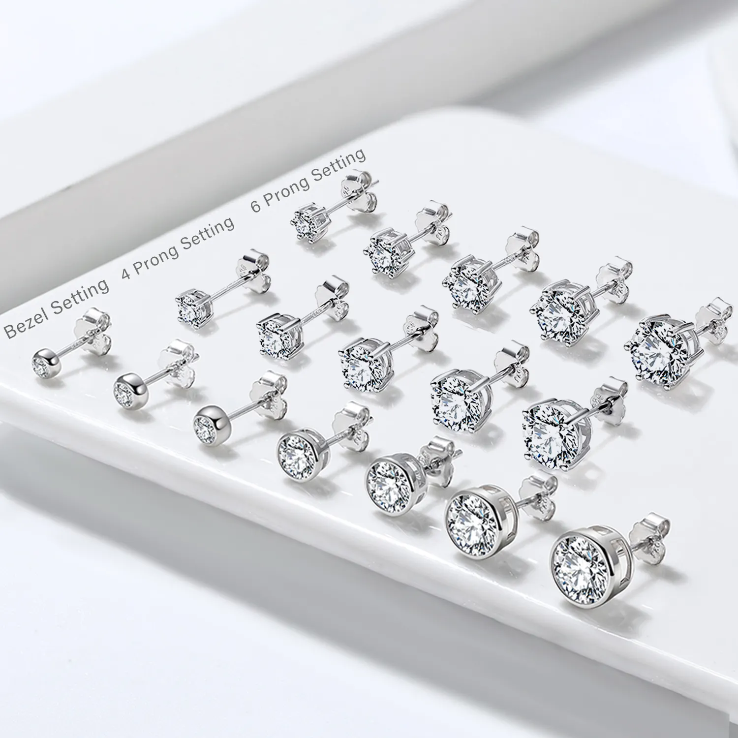 RINNTIN APE33 Piercing takı saf 925 ayar gümüş küpe kristal küpe moda CZ zirkonya saplama küpe kadınlar için