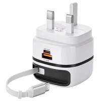 Cargador de Pared de Carga Rápida de 65W PD3.0/QC3.0 con Doble Puerto, Diseño Plegable, Carga a Baja Temperatura, Cable de 70cm para Tablets y Laptops Android