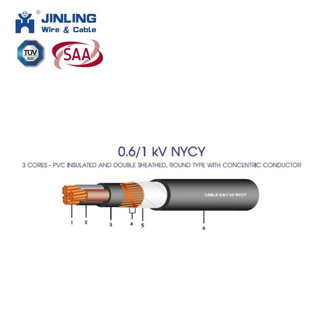 0.6 1kv Copper PVC Insulation Cable Double Sheath Round Concentric Conductor 2 3 4 Core