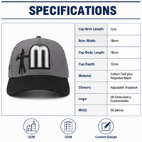 Gorra Trucker Deportiva de 5 Paneles con Bordado Personalizado, Gris y Negra, Ajustable con Cierre a Presión, Visera Plana, Malla Trasera, Unisex