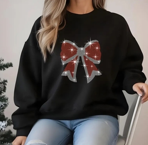 Nuovo arrivo disegno di natale papillon pronto per la spedizione strass su misura t-Shirt fornitori della fabbrica all'ingrosso delle donne t-Shirt - Product Image 1