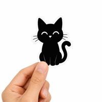Lot d'autocollants personnalisés motif chat noir minimaliste, découpés avec bordure blanche, mignons pour ordinateur portable, bouteille d'eau, coque de téléphone, carnets – Idéal pour les amoureux des chats