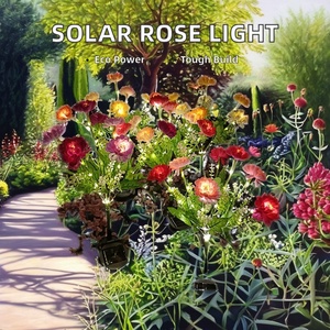 Solar Charged 600mAh <b>Battery</b> Capacity Rhododendron Lights Outdoor Garden Decoration Warm White LED RGB Color IP65 PC Material - Product Image 4