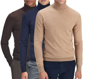 OEM/ODM Custom Men's Pullover Knit Turtleneck Jumper Anti-Shrink Plus Size 100% Merino Wool Sweater Jacquard Pattern Sweaters