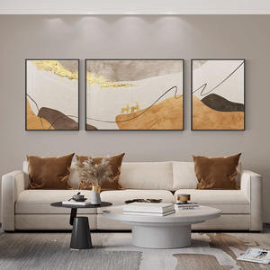 Salon canapé fond tenture murale peinture abstraite Texture lumière luxe haut de gamme atmosphère Triple suspension peinture - Product Image 2