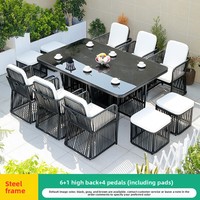 Ensemble de mobilier d'extérieur moderne et minimaliste en acier, avec chaises longues en plastique tressé, coussins et table de patio, 5 pièces, directement de l'usine