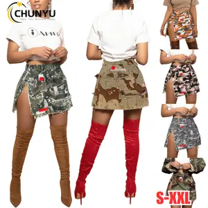 Women'S Slim Fit Sexy Camo Skirts Mini Summer Camouflage High Slit Wrap Pencil Pockets Short Skirt Club Outfits
