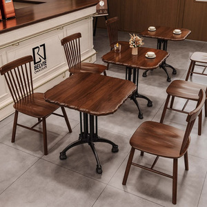Nueva combinación de mesa y silla de madera maciza de Café Chino, tienda de repostería retro, postre, tienda de té de la leche, silla de ratán, mesa redonda pequeña - Product Image 5