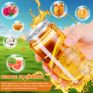 Vente en gros de canettes en plastique transparentes pour desserts, jus, lait au thé, 250 ml et 330 ml, canettes vides en PET avec couvercle en aluminium - Product Image 2