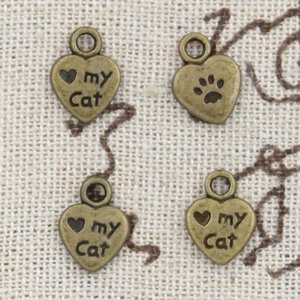 Charms heart love my cat paw 12x9mm ciondoli Color argento tibetano gioielli antichi che fanno artigianato fatto a mano fai da te - Product Image 6