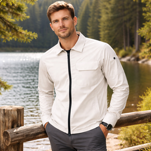 <span class=keywords><strong>Giacca</strong></span> <span class=keywords><strong>Camicia</strong></span> <span class=keywords><strong>Beige</strong></span> Premium Personalizzata con Logo, Vestibilità Comoda, Zip Intera, Tasca sul Petto, Stile Casual Streetwear per Uomo - Product Image 5