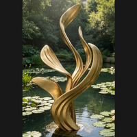 Sculpture de fleur en métal abstraite en acier inoxydable, motif pétale, paysage, sculpture de ruban multi-courbes en acier inoxydable