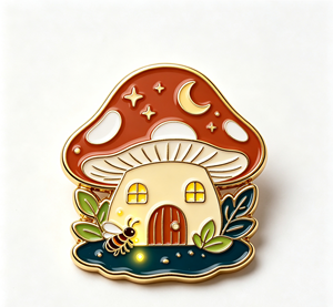 Pin de solapa de metal esmaltado personalizado con diseño de casa de hongos y cabaña de hadas, chapado en oro, regalo y recuerdo - Product Image 2
