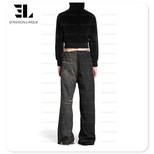 LARSUR Custom <span class=keywords><strong>Factory</strong></span> Distress Wash Cut and Sew Baggy Twill Denim Pants Patch Flare Denim Jeans <span class=keywords><strong>Fifty</strong></span>-<span class=keywords><strong>FIFTY</strong></span> Pantalones de mezclilla para hombres - Product Image 5