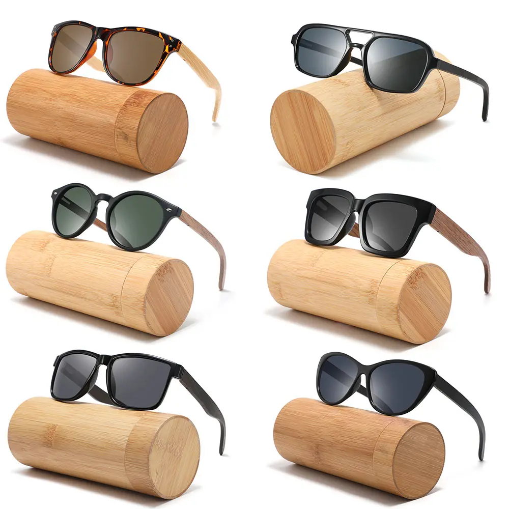 Kacamata hitam kayu alami Logo kustom kacamata hitam buatan tangan terpolarisasi kayu bambu