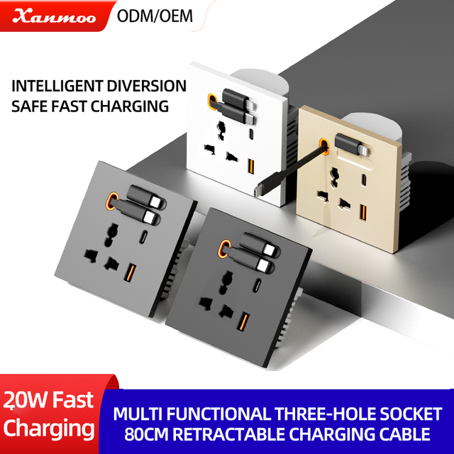 86 Type 20W Fast Charging Universal Type C USB Socket Retractable PC Panel Wall Charger USBA USBC Port Charging Wall USB Socket