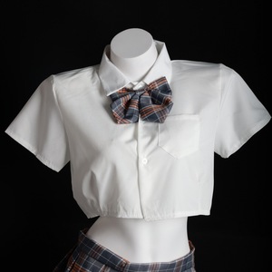 <b>Sexy</b> Schoolgirl JK Uniform <b>Set</b> Short Sleeve White Shirt Plaid Skirt Role Play Women's Outfit - Product Image 2