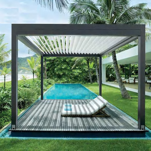 Pérgola de aluminio motorizada impermeable con lamas de HDPE para exteriores, gazebo con puerta corrediza de vidrio, fácil de montar, China - Product Image 6