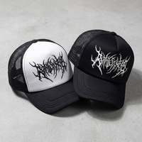 Premium hombres gótico Hip Hop Street Rap espuma malla gorra asimétrica transpirable visera Casual personaje estilo camionero sombrero