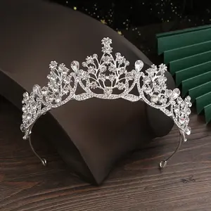 Hiasan kepala mahkota pengantin, Aksesori mahkota putri berlian imitasi Tiara pertunjukkan
