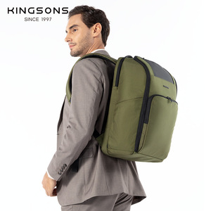 Kingsons Laptop <b>Backpack</b> 20-35L Computer Interlayer Durable Unisex <b>Black</b> And Green Solid Color Leisure Travel Shoulder Straps - Product Image 2