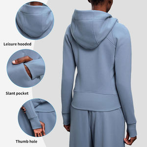 <span class=keywords><strong>Felpa</strong></span> da Donna <span class=keywords><strong>con</strong></span> Cappuccio e Zip Intera, Foro per il Pollice, Tasche Oblique, Maniche Lunghe, Casual, Tinta Unita, Sportiva, Senza Stampa, <span class=keywords><strong>con</strong></span> Chiusura a <span class=keywords><strong>Cerniera</strong></span> - Product Image 2