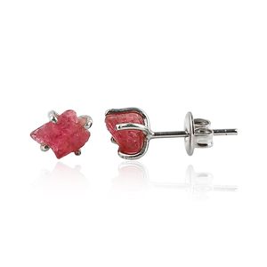 Natural Ruby Raw Crystal <b>Stud</b> Earrings For Women Pink Claw Setting Everyday Wear Fine Gemstone Jewelry - Product Image 1