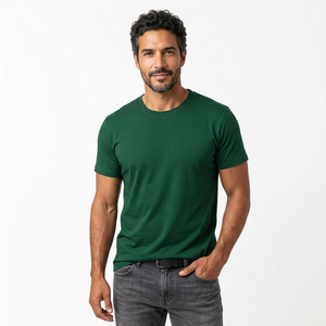 Camiseta de Manga Corta para Hombre, Color Granate, Cuello Redondo, Corte Regular, Color Sólido, Informal, 100% Algodón, Tejido de Punto Jersey - Product Image 3