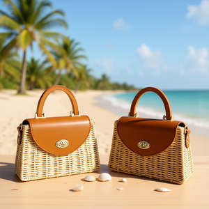 Borsa a mano rigida in paglia intrecciata BOLSOS 14x22.5x7cm Borsa estiva da donna - Product Image 2