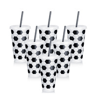 Gobelet à eau réutilisable et écologique en plastique de 24 oz, personnalisé pour les fans de football, cadeau de fête sur le thème du sport, gobelet de football