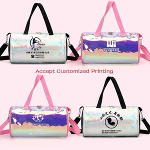 Hologramlar Pvc seyahat silindir çanta toptan özel Logo dans spor salonu spor OEM moda Unisex silindir çanta altın fermuar mektup ile - Product Image 3