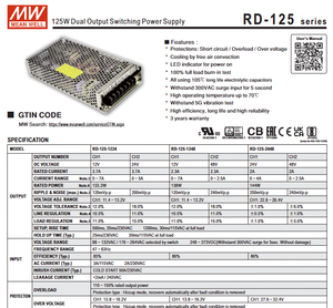 Convertisseurs AC DC fermés Mean Well RD-125A, 2 sorties, 48V 125W, alimentation à découpage pour éclairage LED, boîtier en aluminium - Product Image 4