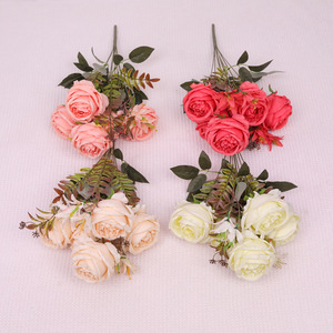 Flores Artificiales de Seda, Lirios de Nueve Ramas, Rosas, Ramos Grandes, Venta al por Mayor, Hechas a Mano, Clásicas, Decoraciones Florales para Mesa de Graduación - Product Image 4