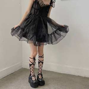 ถุงเท้ายาวถึงเข่าแฟชั่นแบบกลวง,ถุงเท้าลูกวัวตาข่ายลูกไม้สีดำและสีขาวแบบโลลิต้า - Product Image 3