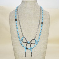 Ensemble de 2 colliers à nœud turquoise de style occidental, perles d'imitation de style navajo, collier ras du cou bohème, bijoux du sud-ouest pour femmes, vente en gros
