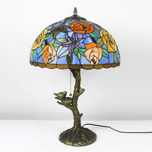 LongHuiJing Tiffany Style Stained Glass Lampshade Desk Lamps Rose Pattern Table Lamps With Antique Base - Product Image 4