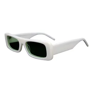 Custom Logo Trendy Fashion Acetate Sun Glasses Retro Small Square Shades Green Lens Woman Sunglasses Men