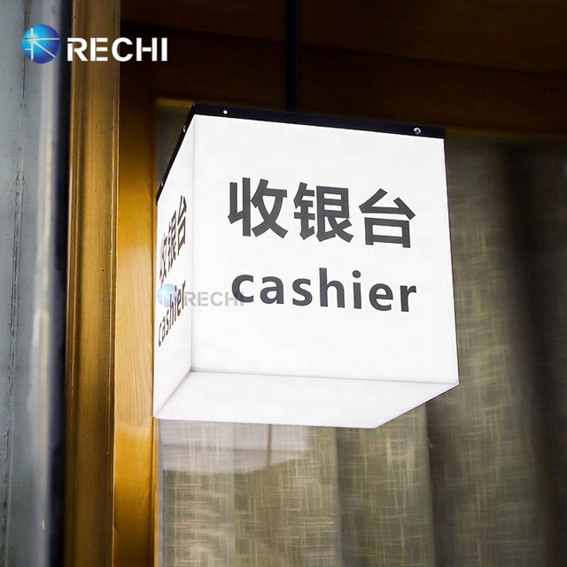 RECHI Custom Illuminated Acrylic LED Light Box Sign for Store Cashier Light Box Signage Checkout Sign Hanged on the Ceiling