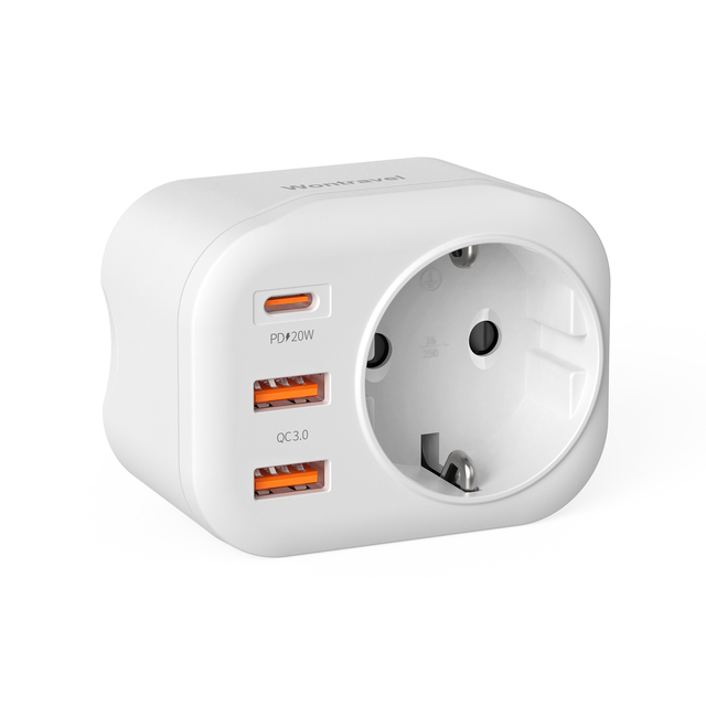 Wontravel Type F 3 UBS Power Socket Plug Wall Outlet Extender PD 20W Wall Plug