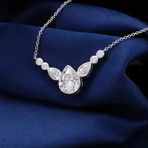 钻石脖子14k白金梨vvs实验室硅石钻石项链定制真金饰品女式项链