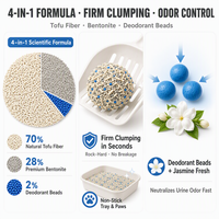 Litière pour chat 4-en-1 en gros, mélange de tofu et bentonite, sans poussière, forte absorption, contrôle des odeurs, emballage sous vide, marque privée, OEM