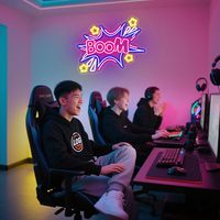 Letrero LED de Neón Acrílico Neonawall BOOM, Blanco Cálido, Alimentado por USB, Lámpara de Pared con Interruptor para Decoración de Habitaciones de Juegos, Fiestas, Eventos y Negocios