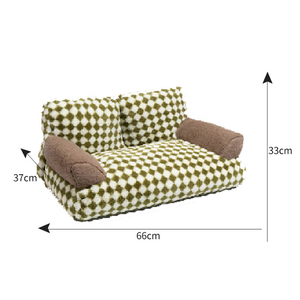 洗える、耐久性のある、モダンで豪華な、ファッショナブルな長方形のペット用ソファベッド、快適で柔らかい格子柄の布製ソファ、猫や犬用、カートン入り - Product Image 3