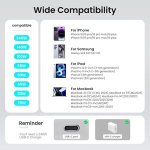 Câble de charge Type-C vers Type-C de qualité 1M 2M pour <span class=keywords><strong>iPhone</strong></span>, câble de charge rapide 240W USB Type-C pour <span class=keywords><strong>iPhone</strong></span>, câble de charge OEM - Product Image 4