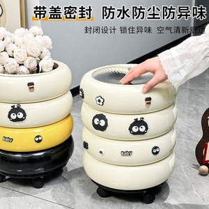 Donut Shaped Trash Can With Wheels Portable Indoor Use With Lid High Capacity Recyclable Odor Proof - Product Image 3